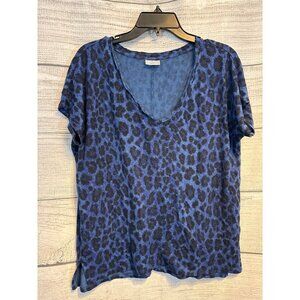 Abound Blue Leopard Print Short Sleeve V-Neck Top Size M